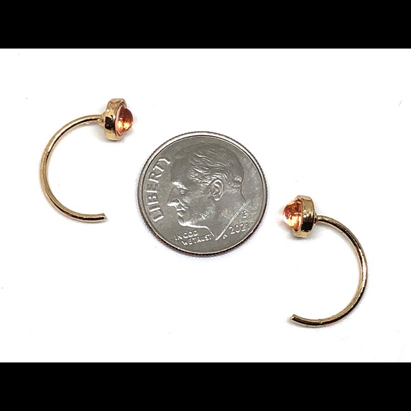 Peach Orange Glass Gem Bezel Half Hoop Threader Gold Tone Minimalist Earrings - Picture 5 of 5